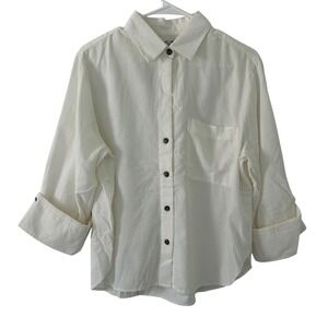 Madewell Womens Off White Corduroy Y-Neck Button Front Classic Shirt Medium New